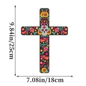 Floral sugar skull decorative cross for Mexican Day of the Dead theme wall hanging decor