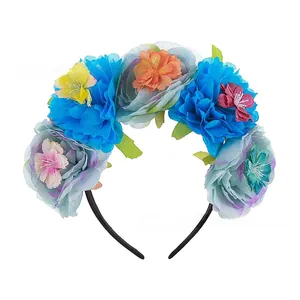 Colorful artificial flower headband for Halloween cosplay and party decor