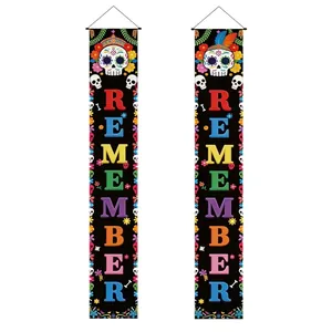 Day of the Dead vertical porch banners with sugar skulls and REMEMBER text