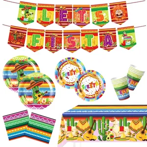 Kit de vaisselle de fête mexicaine Fiesta avec assiettes, tasses et serviettes