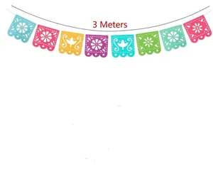 Striscione messicano Papel Picado da 3m con motivi floreali intagliati colorati