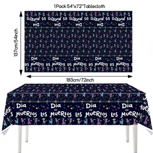 Day of the Dead waterproof PE tablecloth with skull print, 54x72 inches size guide
