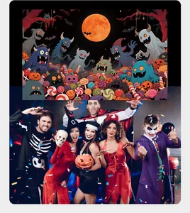 Halloween Monster Party Banner mit bunten Illustrationen für festliche Dekoration