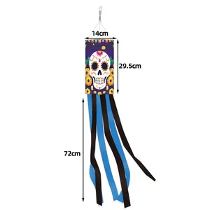 Dimension detail of Day of the Dead windsock with sugar skull pattern