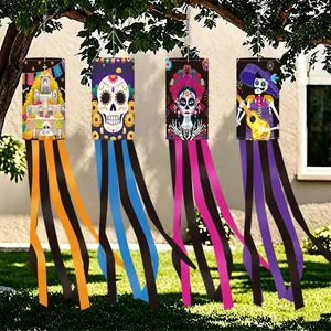 Day of the Dead windsocks with colorful Mexican skull designs for outdoor garden decoration
