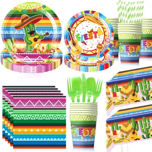Kit de vaisselle jetable festive pour fête mexicaine aux couleurs et motifs vibrants