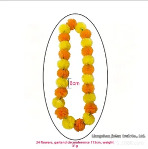 Detailed view of a 113cm artificial marigold garland for Indian wedding and festive décor