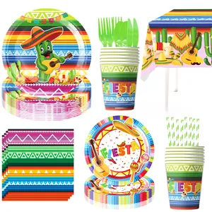 Kit de vaisselle de fête mexicaine avec motifs de cactus et de guitare