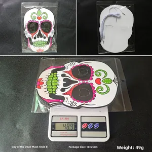 Masque de crâne en papier Dia de los Muertos pesant 48,9g avec emballage 18x25cm