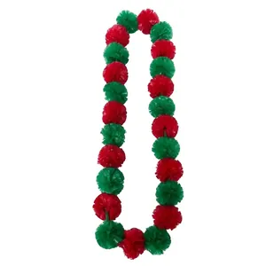Close-up of a red and green marigold flower garland for wedding and festival decor