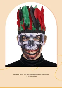 Gros plan détaillé du masque de squelette du Jour des Morts avec coiffe en plumes