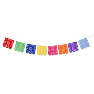 Vibrant multi-colored Mexican Papel Picado banner for Day of the Dead party decorations