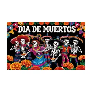 Vibrant Dia de Muertos Mexican festival party backdrop for photography and event decoration