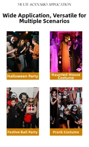 Vues macro de masques de squelette imprimés dans diverses scènes de fête d'Halloween