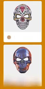 Vue détaillée des masques de cosplay imprimés numériques du Jour des Morts et crâne de flamme