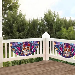 Mexican Day of the Dead sugar skull fan-shaped bunting flag for festive garden decoration