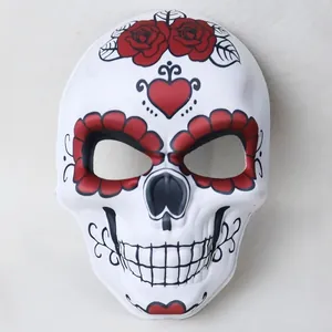 Decorative sugar skull mask with red roses for Day of the Dead festival cosplay