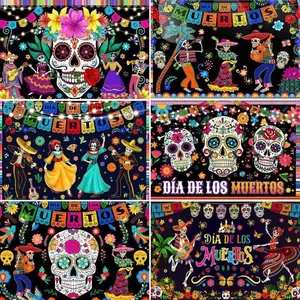 Day Of The Dead Backdrop Banner Mexican Dia De Los Muertos Party Decoration Sugar Skull Floral Marigold Background For Fiesta