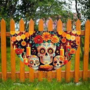 Day of the Dead marigold skull decorative fan flag banner for outdoor garden party decor
