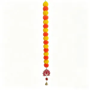 Artificial Marigold Garland Lotus Pendant With Bell Decorative Floral String For Day Of The Dead Halloween Festive Home Hanging Ornaments