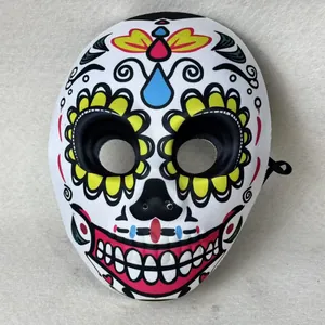Day of the Dead sugar skull mask with vibrant floral digital print for cosplay