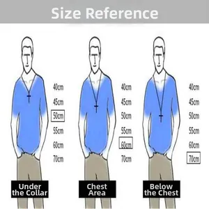 Detailed visual guide showing various stainless steel necklace lengths on a male silhouette