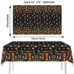 Detail showing Day of the Dead skull print on 54x72 inch disposable PE tablecloth