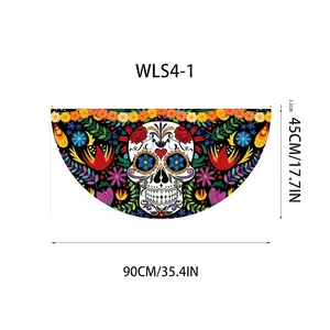 Day of the Dead pleated fan flag with sugar skull and marigold pattern for party decor