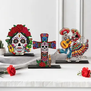 Décorations de table multicouches en bois pour le Jour des Morts avec têtes de mort