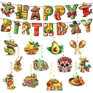 Mexicaanse Fiesta Verjaardagsfeest Decoratie Set Papieren Banner Hangende Spiralen Voor Dag Van De Doden Taco Sombrero