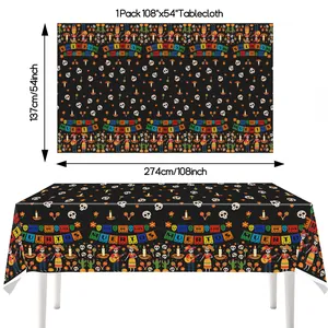 Day of the Dead tablecloth, 108x54 inch Mexican party decoration for festive table
