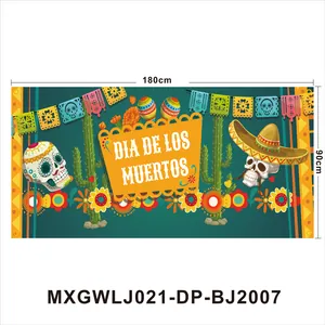 Vista dettagliata banner Giorno dei Morti messicano, sfondo decorativo da 180x90cm