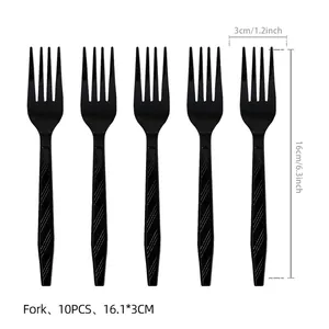 Black disposable plastic forks 10pcs set for Mexican party tableware decorations