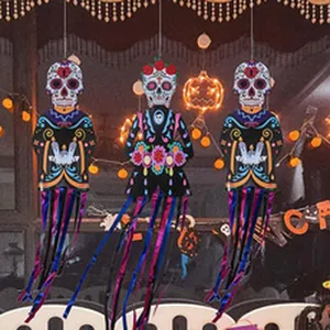 Day of the Dead skeleton bride hanging decorations for outdoor Halloween yard layout