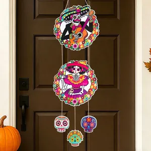 Mexican Day of the Dead Skull Door Hanging Decoration Painted Sugar Skull Cardboard Banner For Halloween Party Photography Props