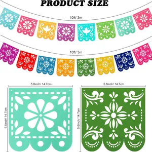Mexikanisches Party-Banner-Set aus Filz mit Maßen: 3m Länge und 14,7cm Flaggen