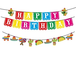 Vibrant Mexican Fiesta themed Happy Birthday banner set for colorful party decorations