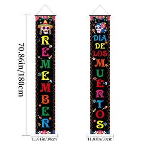 Pair of vertical Day of the Dead door banners with dimensions 70.86 by 11.81 inches