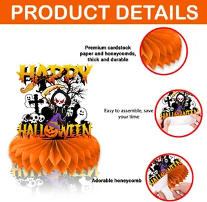 Spooky Halloween reaper and skeleton honeycomb centerpiece for tabletop party decorations