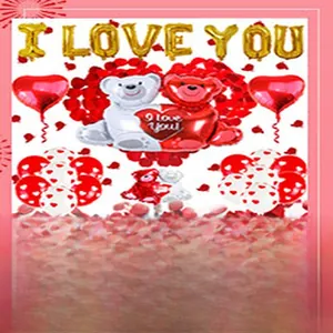 Valentine's Day hugging bear balloons and heart shape party decorations set