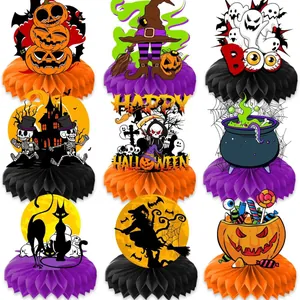 Halloween Day Of The Dead Honeycomb Centerpieces Table Decorations Skull Ghost Pumpkin Witch Paper Party Supplies Set