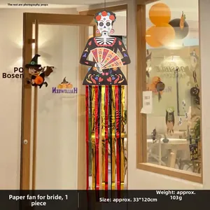 Halloween Day of the Dead skeleton bride hanging decoration with metallic foil streamers