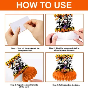 Visual assembly guide for Halloween skull honeycomb paper centerpiece decoration