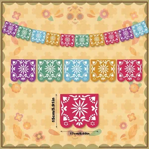 Detailed view of Mexican Papel Picado banner with dimensions 17x15cm for party decor.