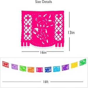 Detailed dimensions for the 16ft colorful Mexican Papel Picado banner garland setup