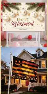 Outdoor Halloween flag with pumpkin designs and retirement party celebration backdrop banner