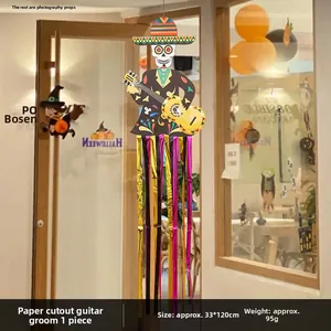 Day of the Dead skeleton groom hanging decoration with long colorful streamers for Halloween