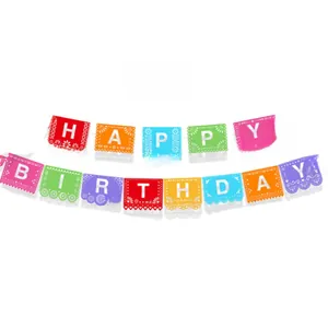 Colorful Mexican style Papel Picado felt banner for Happy Birthday party decoration