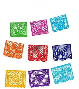 Colorful Mexican Papel Picado felt banners for Day of the Dead and carnival parties.