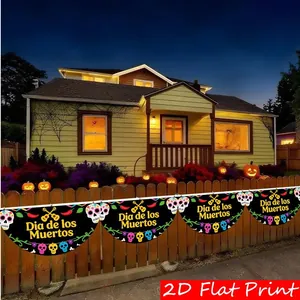 Vibrant Dia de los Muertos bunting banner for festive outdoor garden fence decoration